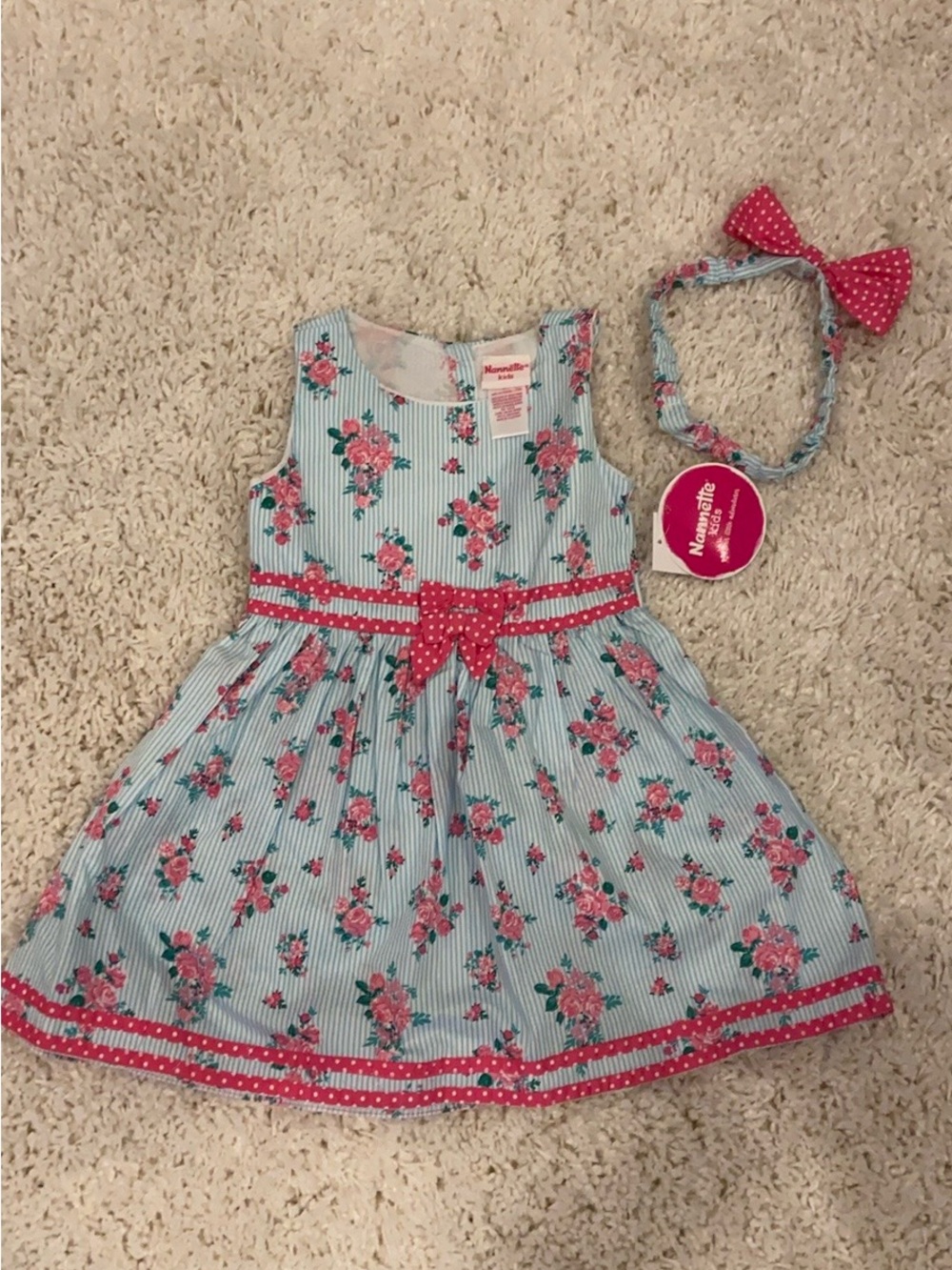 Nannette Blue and Pink Floral Stripe Sundress with Polka Dot Accents - Picture 2 of 4